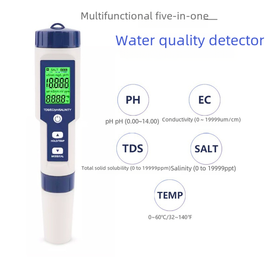 Five-in-one Water Quality Detector 9909 Multi-function Pen Ph Acid Meter Salinity Meter Tds Water Quality Detection Pen