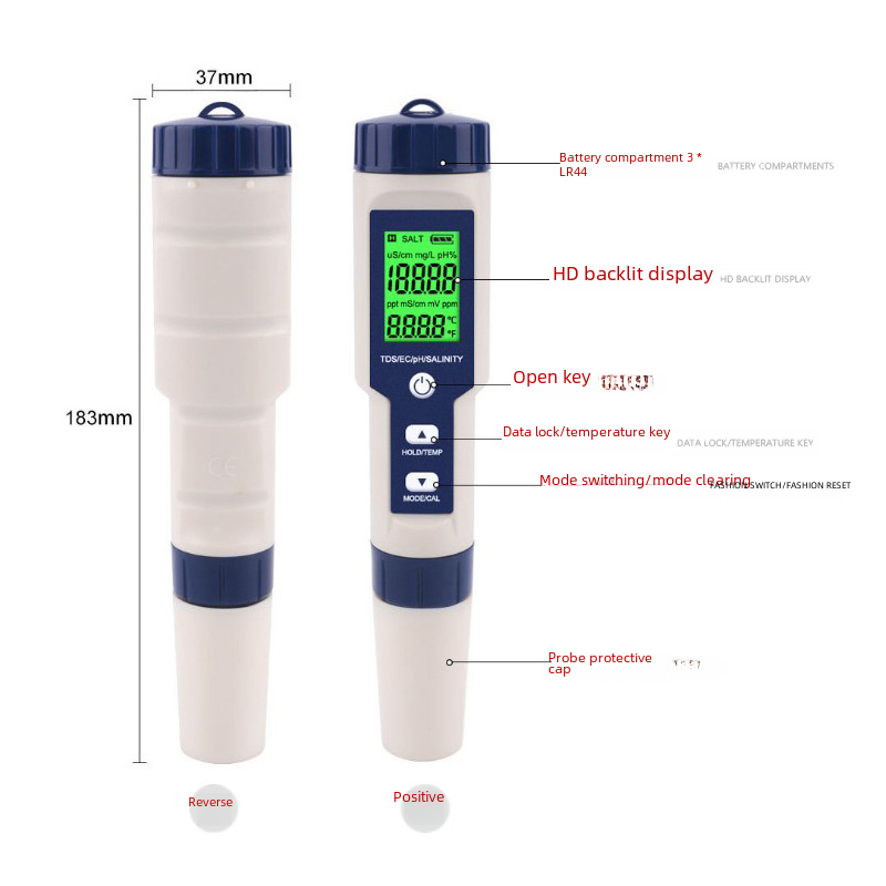 Five-in-one Water Quality Detector 9909 Multi-function Pen Ph Acid Meter Salinity Meter Tds Water Quality Detection Pen