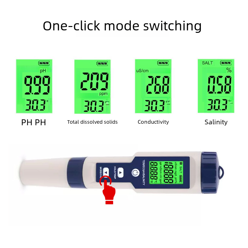 Five-in-one Water Quality Detector 9909 Multi-function Pen Ph Acid Meter Salinity Meter Tds Water Quality Detection Pen